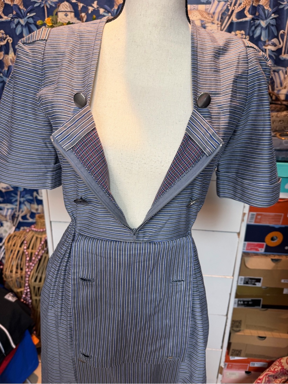 Christian Dior 1980’s Cotton Pinstripe Dress Size 9 - Picture 12 of 17